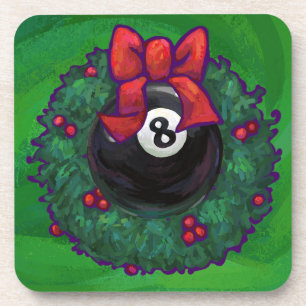 8 Ball Christmas Wreath Green Drink Coaster
