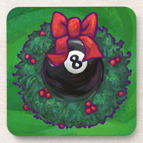 8 Ball Christmas Wreath Green Drink Coaster