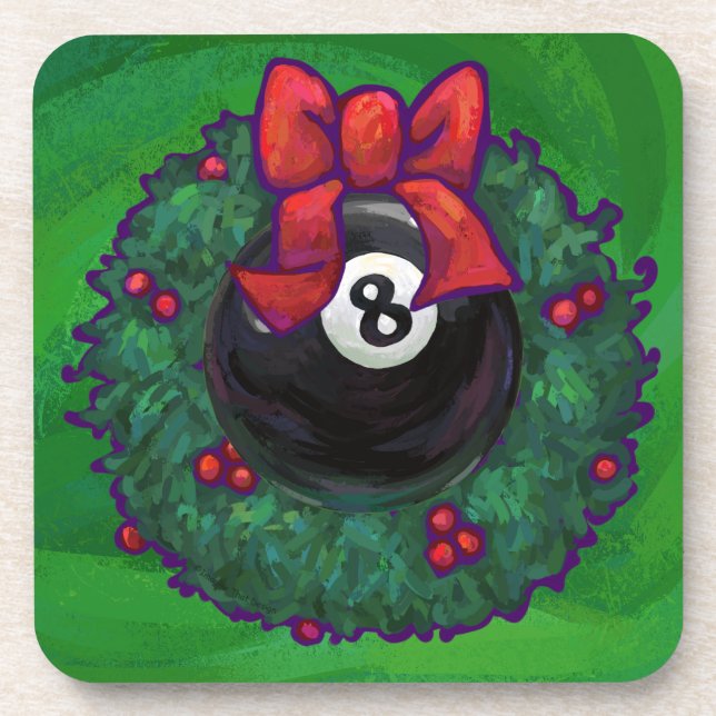 8 Ball Christmas Wreath Green Drink Coaster (Front)