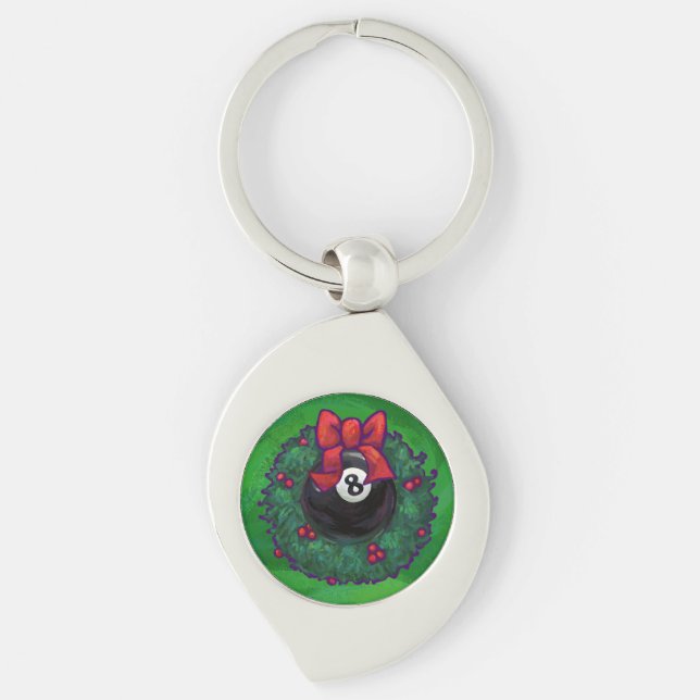 8 Ball Christmas Wreath Green Keychain (Front)