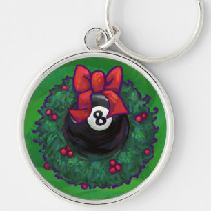 8 Ball Christmas Wreath Green Keychain