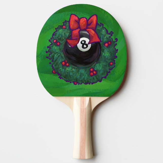 8 Ball Christmas Wreath Green Ping-Pong Paddle (Back)