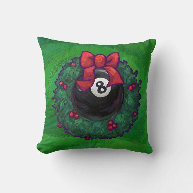 8 Ball Christmas Wreath Green Throw Pillow (Front)