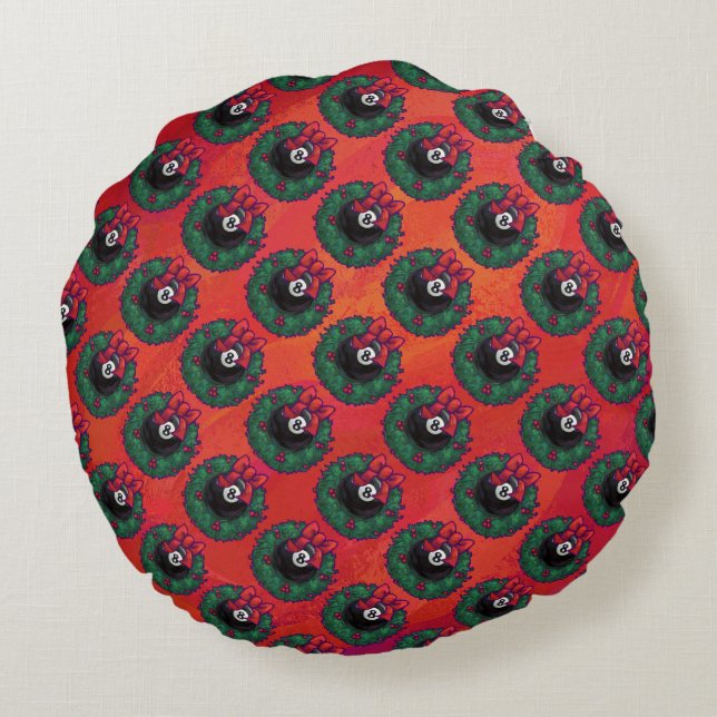 8 Ball Christmas Wreath Round Pillow (Back)