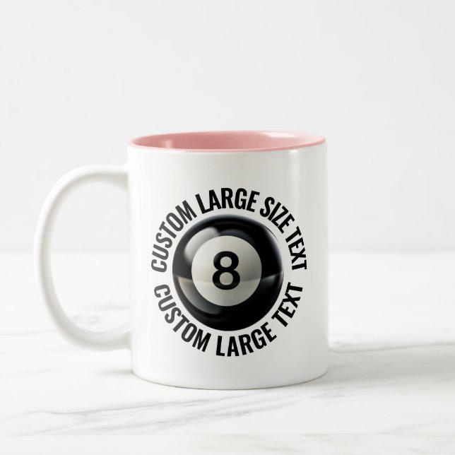 8 Ball & Large Text PINK 11oz Custom Two-Tone Coffee Mug (Left)