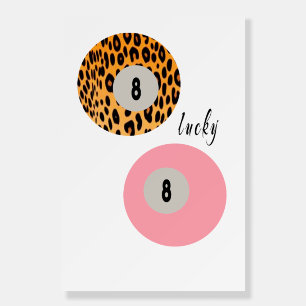  8 Ball Leopard Print, Retro Lucky Girl Poster,  Foam Board