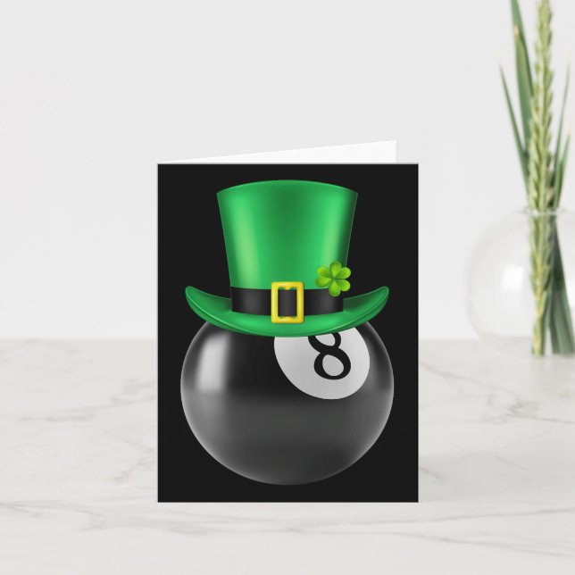 8 Ball Pool Billiards Lover St Paddys Day Leprecha Card (Front)