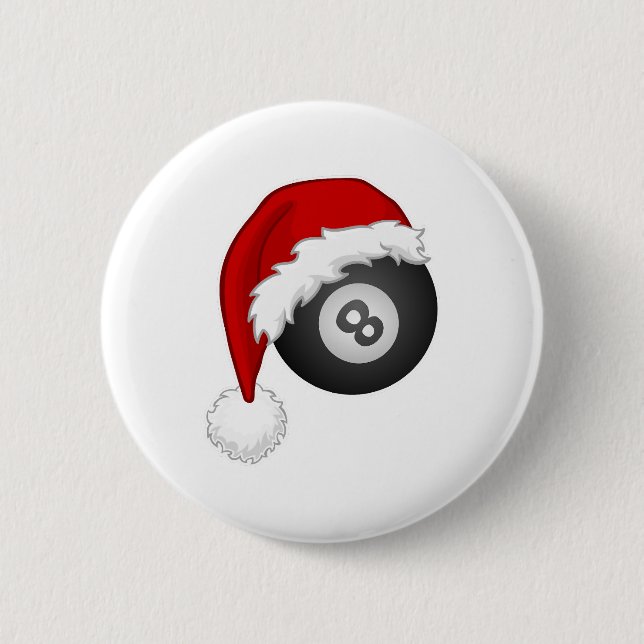 8 Ball Santa hat Funny christmas billiards snooker Button (Front)