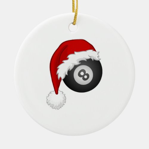 8 Ball Santa hat Funny christmas billiards snooker Ceramic Ornament