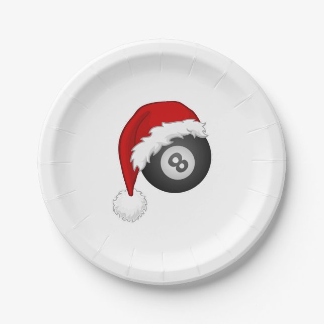8 Ball Santa hat Funny christmas billiards snooker Paper Plates (Front)