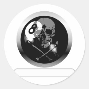 8 Ball Skull and Crossbones Classic Round Sticker