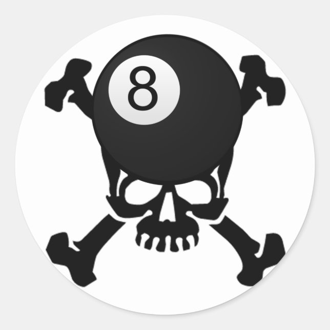 8 ball skull classic round sticker (Front)