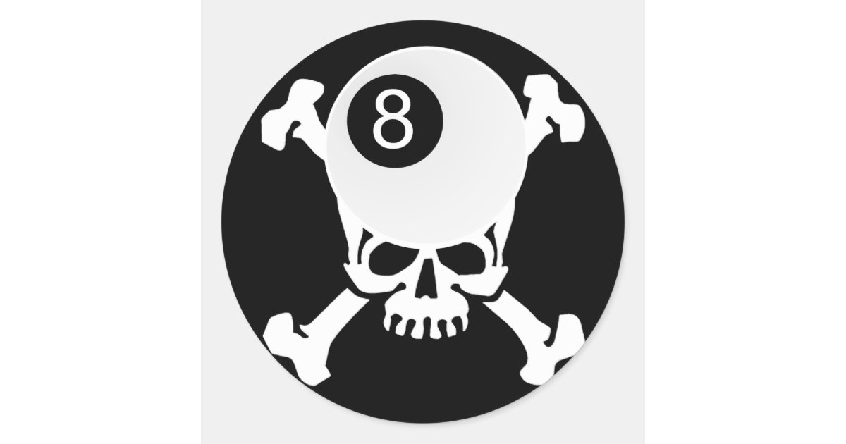 8 ball skull classic round sticker | Zazzle.com