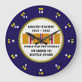 8 BATTLE STARS WWII Asiatic Pacific Veteran Large Clock