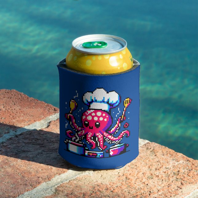 8-Bit Chef Octopus: Retro Kitchen Artistry Can Cooler (In Situ Pool)