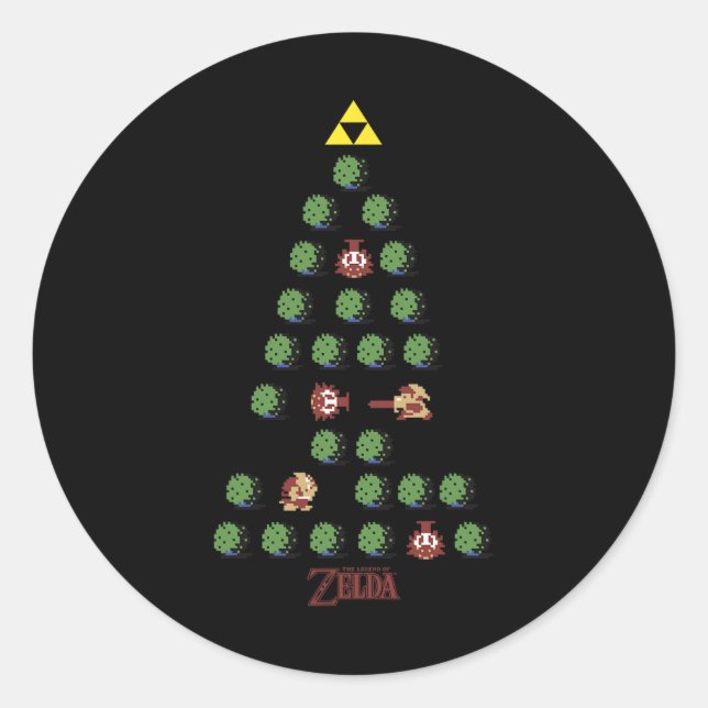 8-bit Christmas Tree  Classic Round Sticker (Front)