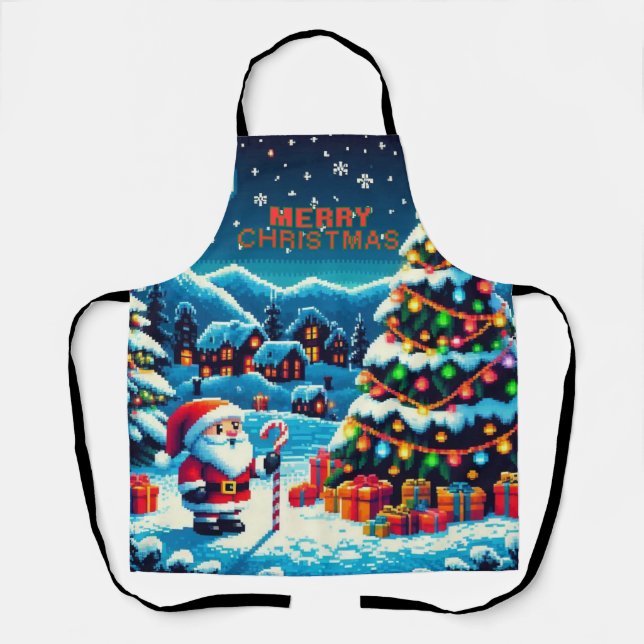 8 bit Christmas tree & Santa Apron (Front)