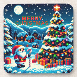 8 bit Christmas tree & Santa Beverage Coaster