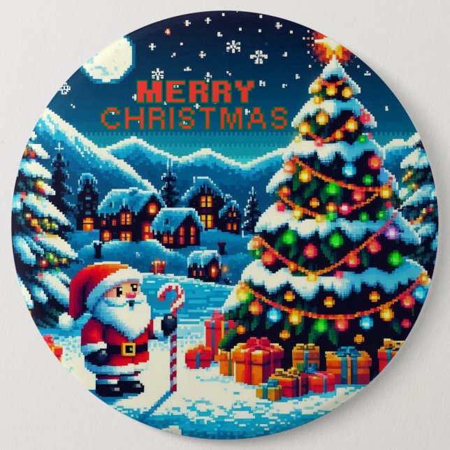 8 bit Christmas tree & Santa Button (Front)
