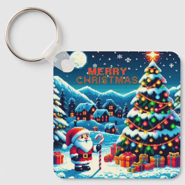 8 bit Christmas tree & Santa Keychain (Front)
