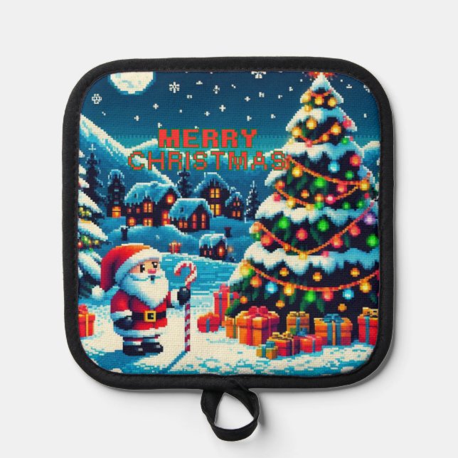 8 bit Christmas tree & Santa Pot Holder (Front)