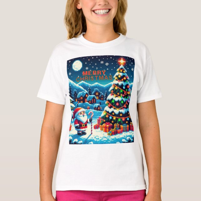 8 bit Christmas tree & Santa T-Shirt (Front)
