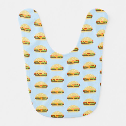 8_Bit Cute Cheeseburger Light Blue Baby Bib