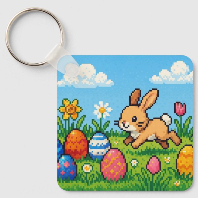 8 bit cute Easter bunny/rabbit Keychain (Front)