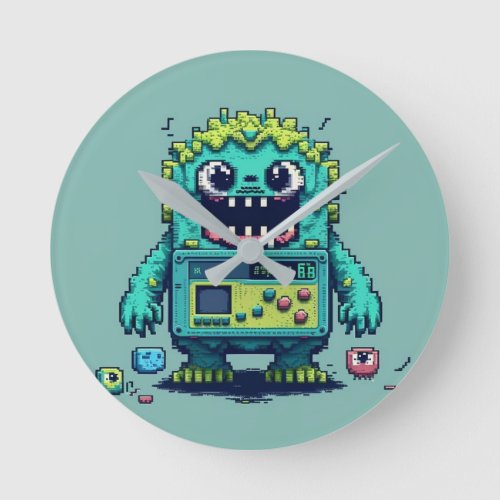 8_bit Cute Monster Round Clock