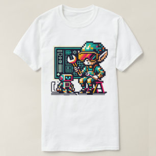 8-Bit Cyberpunk Elf & Robot Retro Pixel Art Design T-Shirt