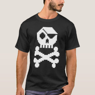 8-Bit Digital Pirate Skull and Crossbones T-Shirt