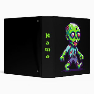 8-bit funny zombie Halloween 3 Ring Binder