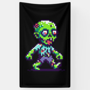8-bit funny zombie Halloween  Banner