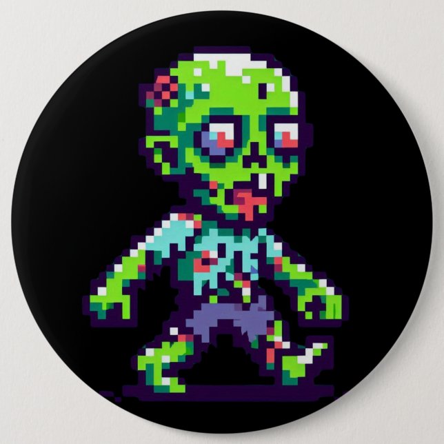 8-bit funny zombie Halloween  Button (Front)