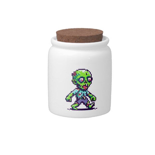 8-bit funny zombie Halloween  Candy Jar (Front)