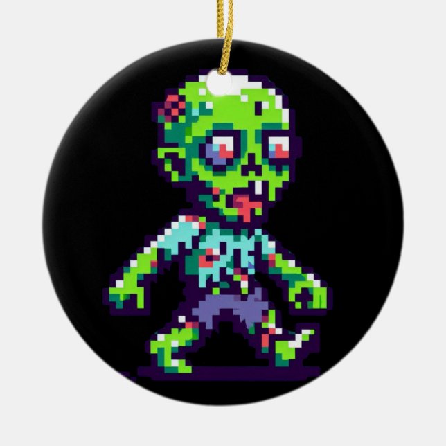 8-bit funny zombie Halloween  Ceramic Ornament (Front)