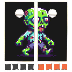 8-bit funny zombie Halloween Cornhole Set