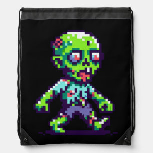 8-bit funny zombie Halloween Drawstring Bag