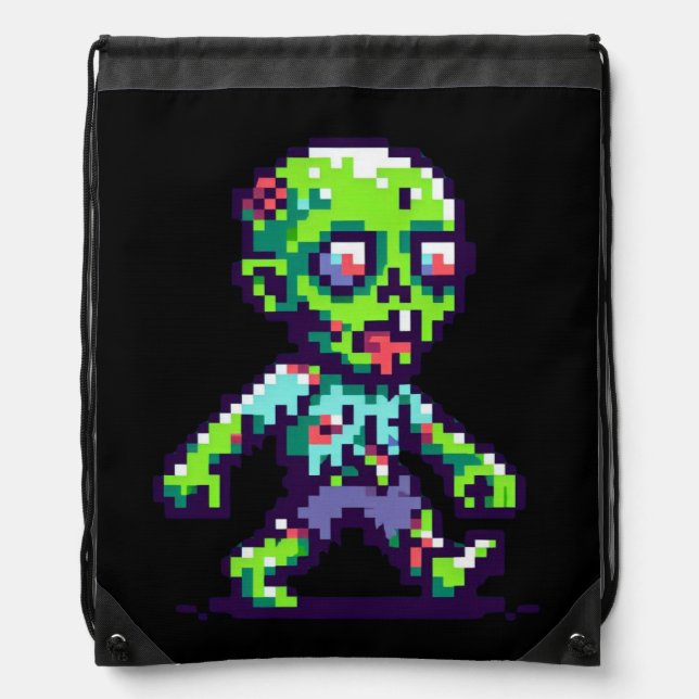 8-bit funny zombie Halloween  Drawstring Bag (Front)