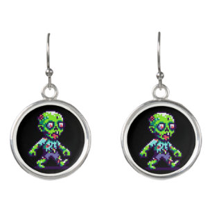 8-bit funny zombie Halloween Earrings