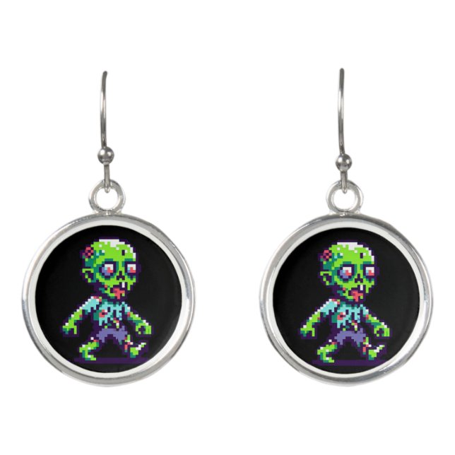 8-bit funny zombie Halloween  Earrings (Front)