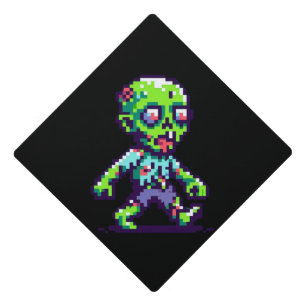 8-bit funny zombie Halloween Graduation Cap Topper
