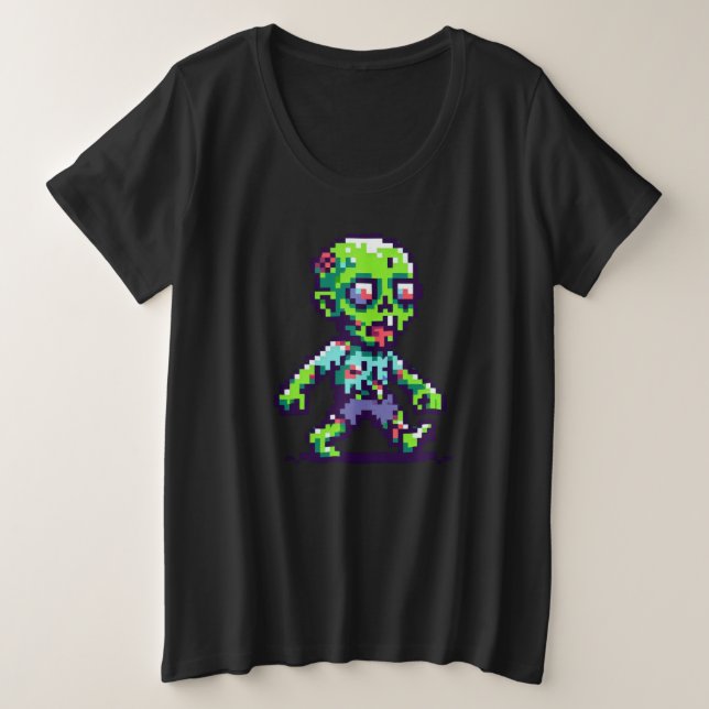 8-bit funny zombie Halloween  Plus Size T-Shirt (Design Front)