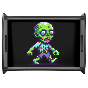 8-bit funny zombie Halloween  Serving Tray