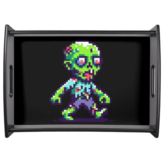 8-bit funny zombie Halloween  Serving Tray (Front)