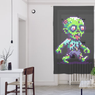8-bit funny zombie Halloween Sheer Curtains