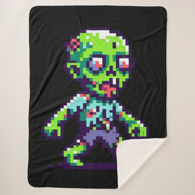 8-bit funny zombie Halloween  Sherpa Blanket (Front)