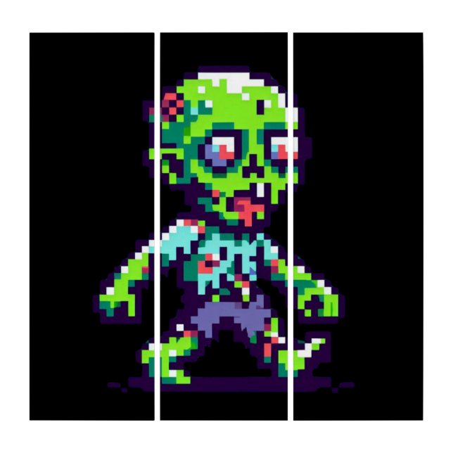 8-bit funny zombie Halloween  Triptych (Front)