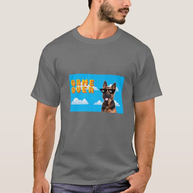 8-Bit Game Over German Shepherd T-Shirt (Front)