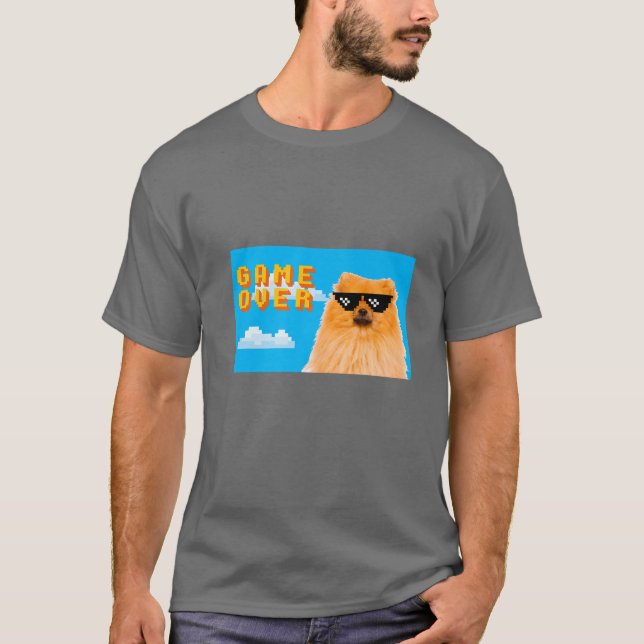 8-Bit Game Over Pomeranian T-Shirt (Front)
